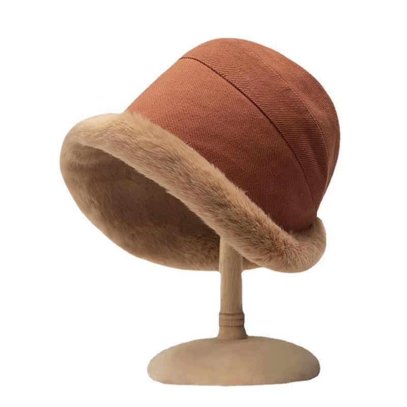 Winter Plush Hat for Women Korean Style Lamb Velvet Fisherman Hat Warm Ear Protection  Cold Protection Basin Hat  Bucket Hat  Large Brim