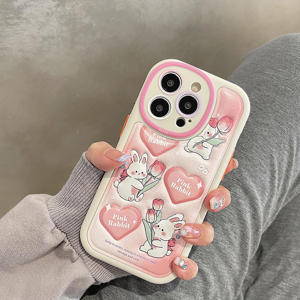 Cute Rabbit Lovely Bunny Shockproof Bumper Phone Case For Iphone 14 Pro Max 11 12 13 Pro Max Cartoon Flower Soft Back Cover Case