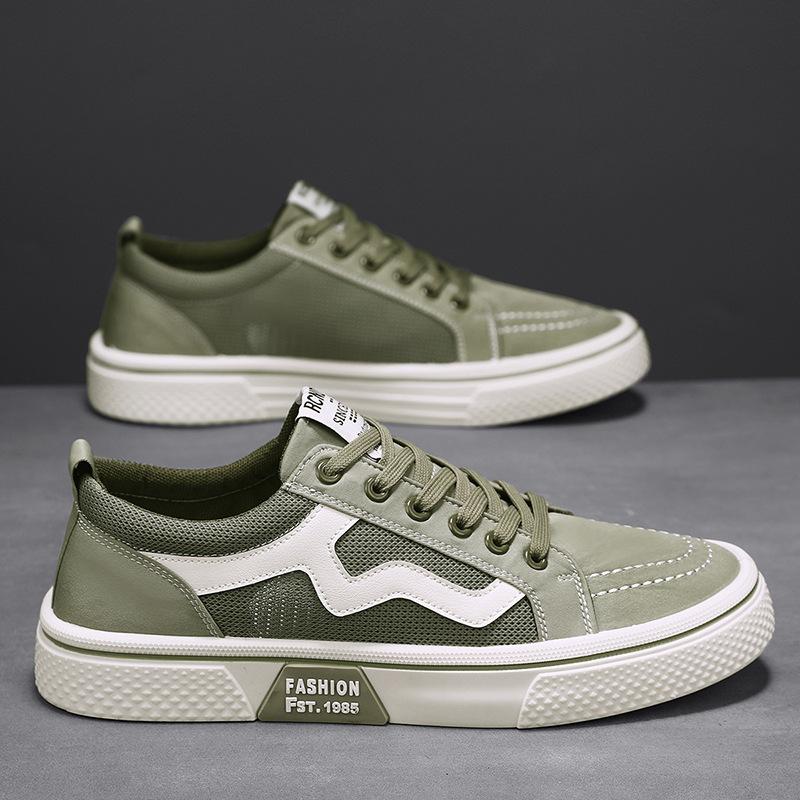 2024 Summer New Canvas Splicing Mesh Breathable Board Shoes College Style Flat Bottom Lace-up Sports Thin Men's Shoes