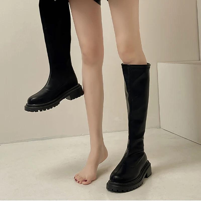 Thigh High Women Boots Fashion Soft Leather Knee High Boots  Female Square Heel Autumn Winter Girl'S Boots Shoes