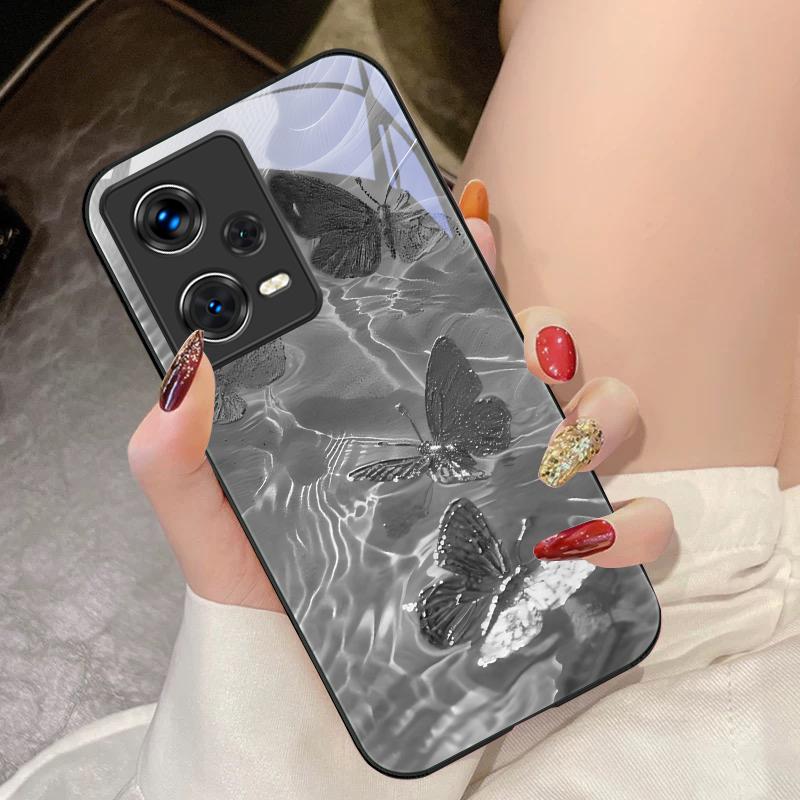 Lucky Butterfly White For Xiaomi 14 Ultra 13 Lite Redmi Note 13 11 Pro 12 Plus Poco X6 3 Pro F4 6 GT Tempered Glass Phone Case