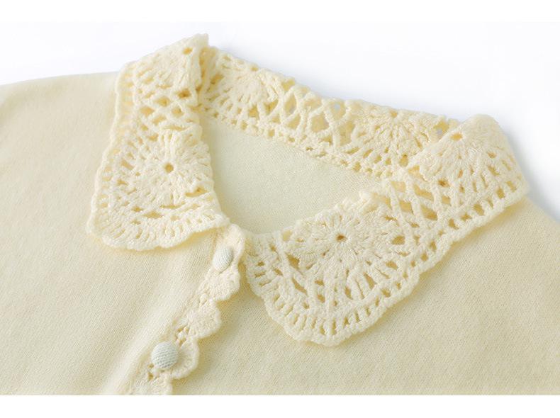 2026 Spring/Autumn Women's Crochet Lace Collar Mercerized Wool Cardigan, Machine Washable Knit Jacket.