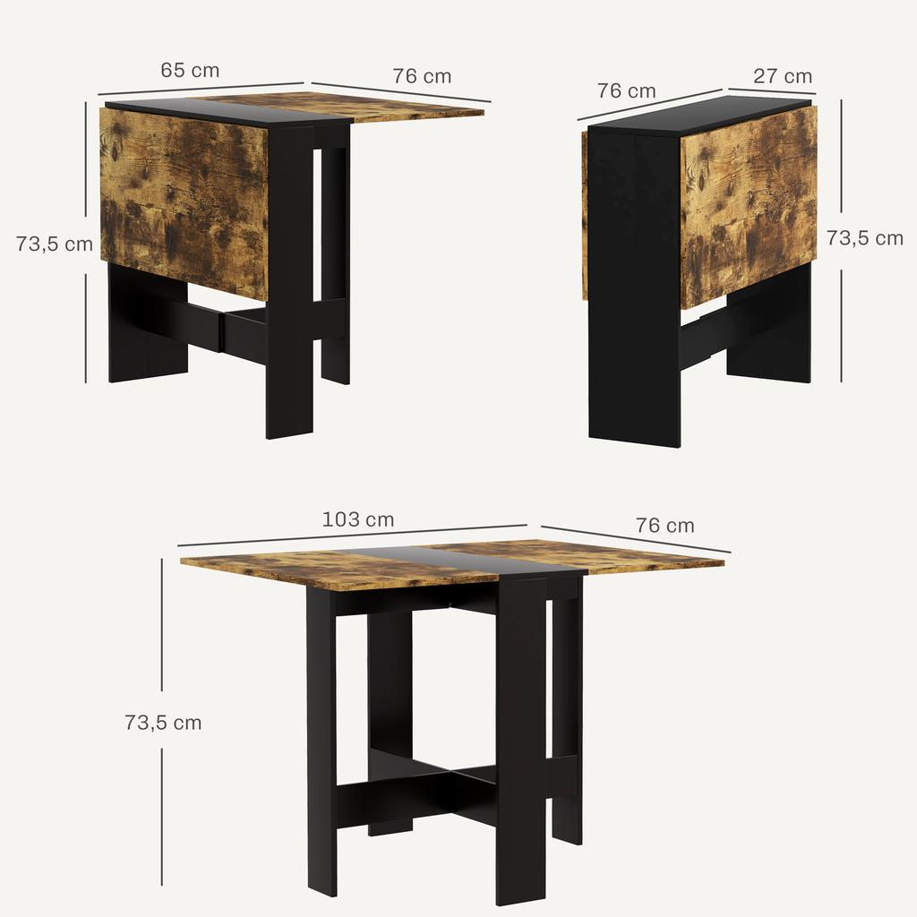 Tavolo da Pranzo Pieghevole Tavolo da Cucina con Ali Abbattibili per Piccoli Spazi 103x76x73,5 cm Nero e Marrone Rustico