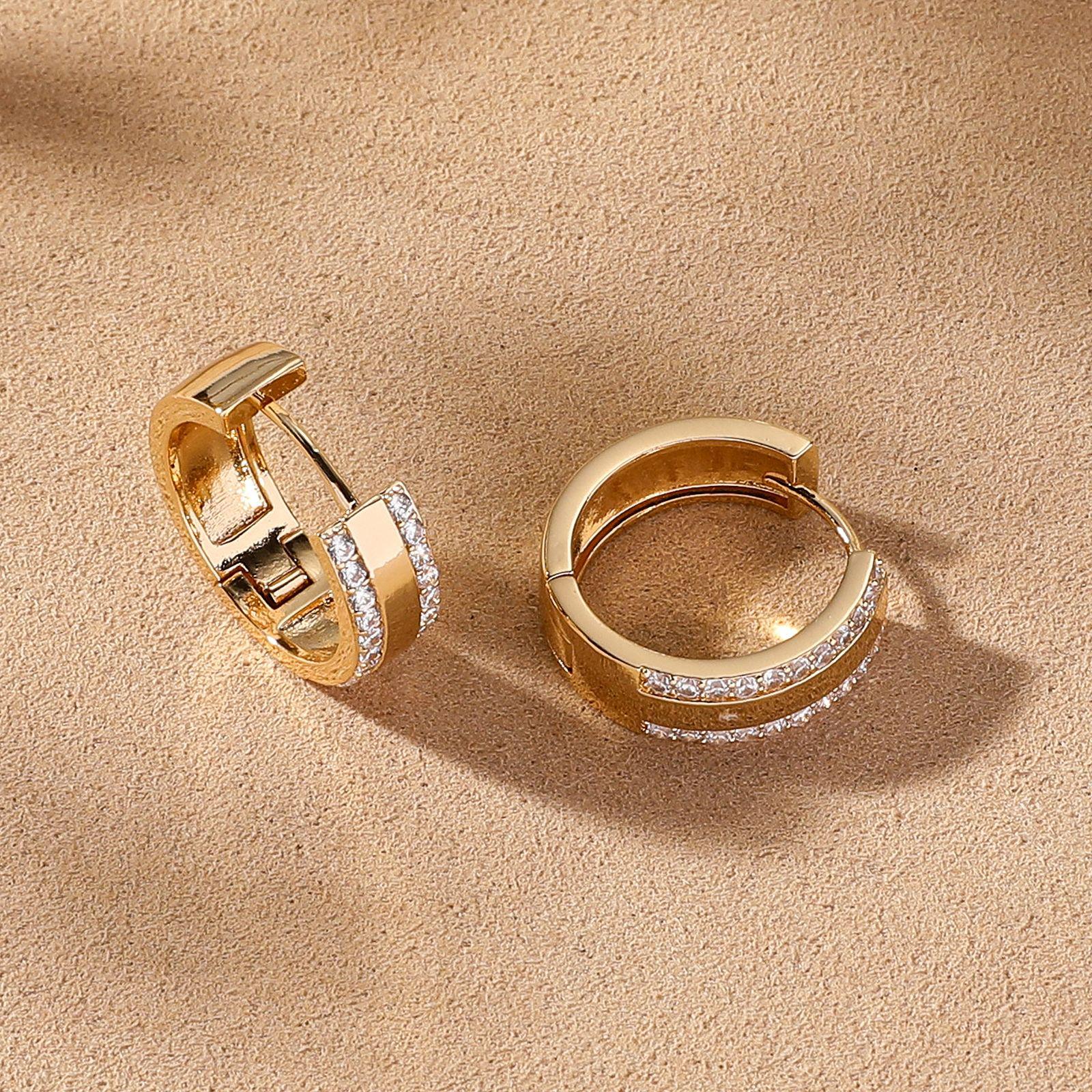18K Gold Zirconia Hollow Round Earrings - European  American Fashion