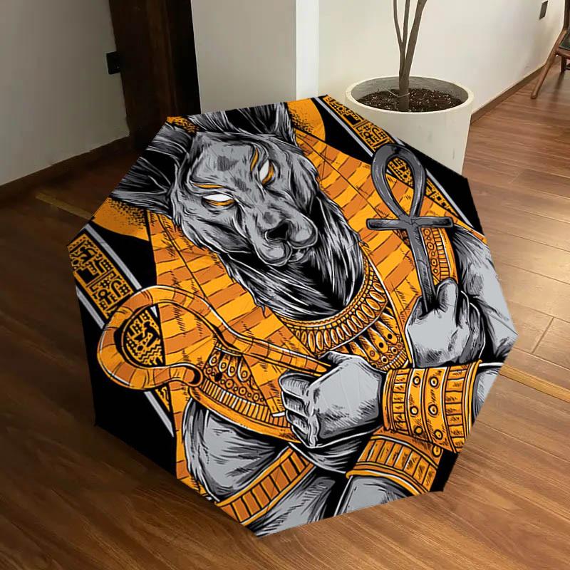 1pc Ancient Egyptian God Anubis Umbrella with Plastic Handle,Suitable for All Seasons Home Travel Outdoor UmbrellaDD368
