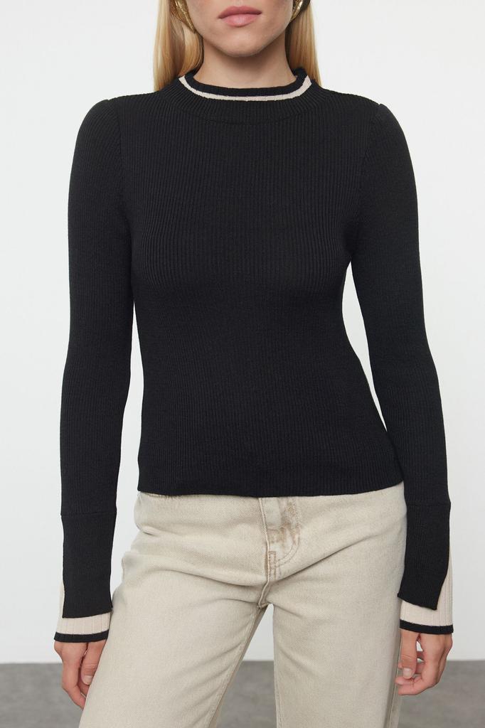 Damski sweter w eleganckim stylu Czarny sweter z dzianiny w bloki kolorów najwyższej jakości