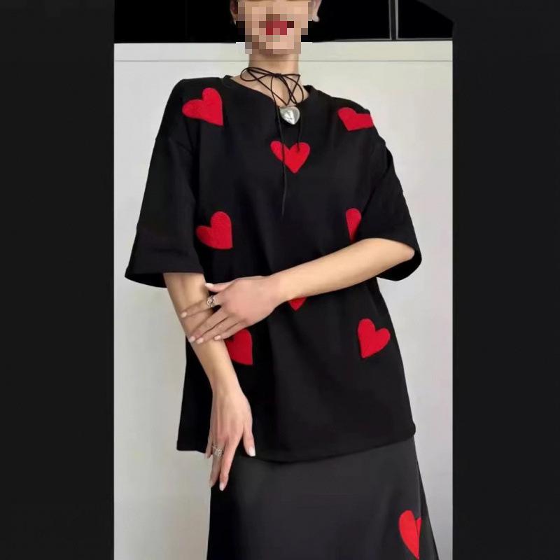 

Футболка с принтом «Любовь», с коротким рукавом, летняя, свободного кроя, повседневная, средней длины, свободный топ 2XL чёрный