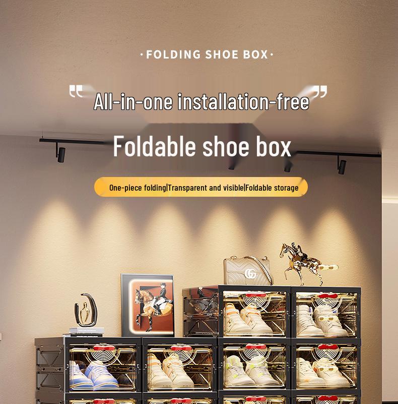 Elegant Foldable Multi-Layer Transparent Shoe Rack: Dustproof Doorway Shoe Storage & Display Cabinet