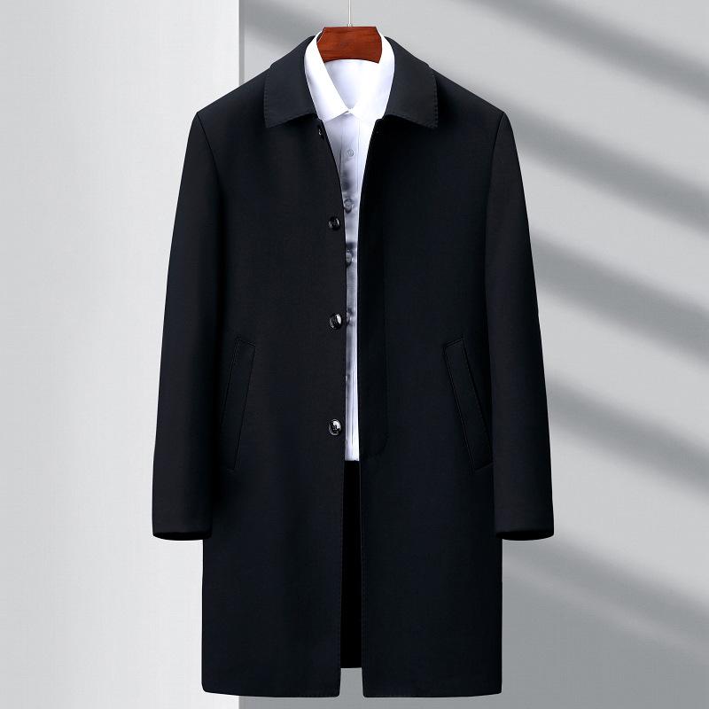 Spring New Men's Medium and Long Trench Coat Middle-aged Lapel Black Casual Large Size Dad Coat