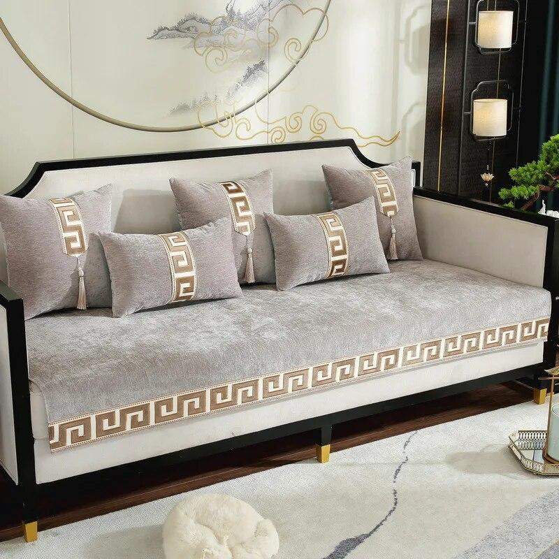 New Arrival Red Luxury Chenille Sofa Cover Towel Solid Color Thicken Fashion High Grade Sectional Sofa Covers for Living Room