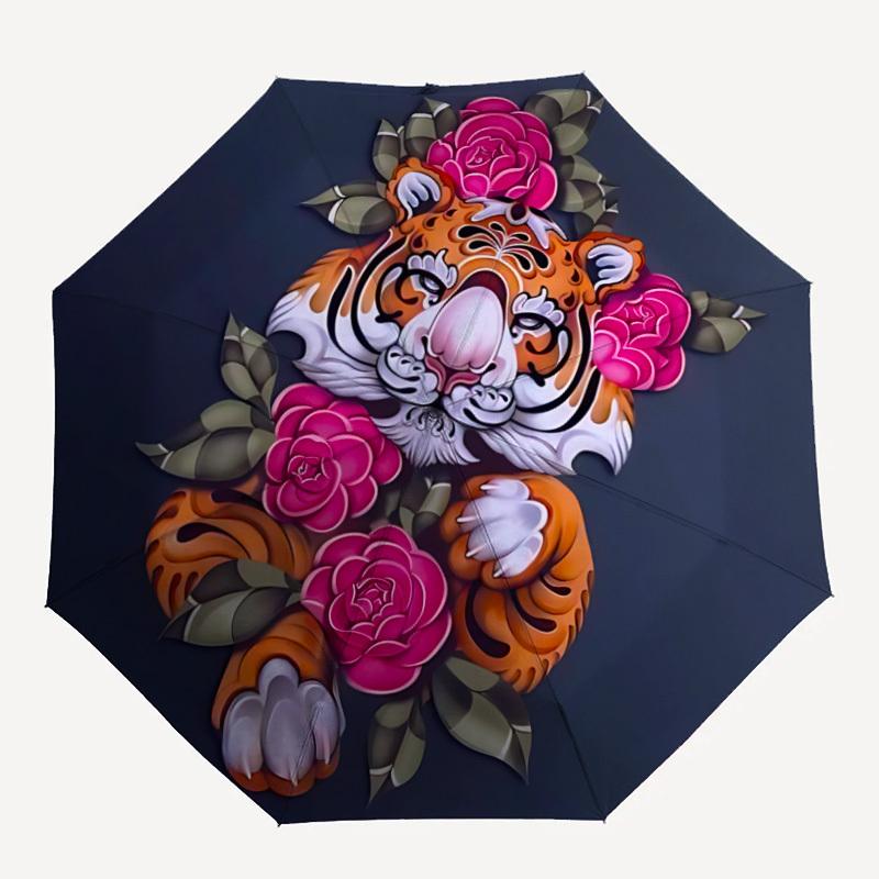 

1pc Tiger Roses Automatic Opening/closing umbrella, Reinforced 8-Rib Construction, Compact Travel Umbrella yy250808134