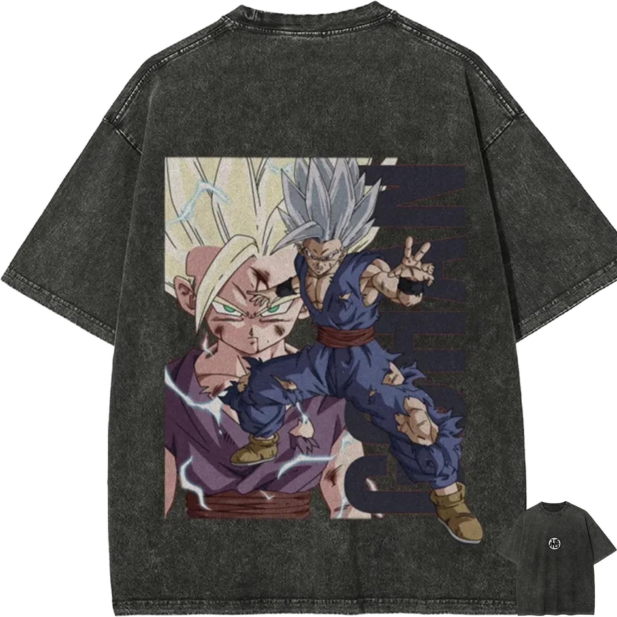 

Dragon Ball Gohan T Shirt SSJ2 Men Acid Wash Oversized Streetwear Anime Teen Gohan Cotton Vintage Gym Training Top Tee M