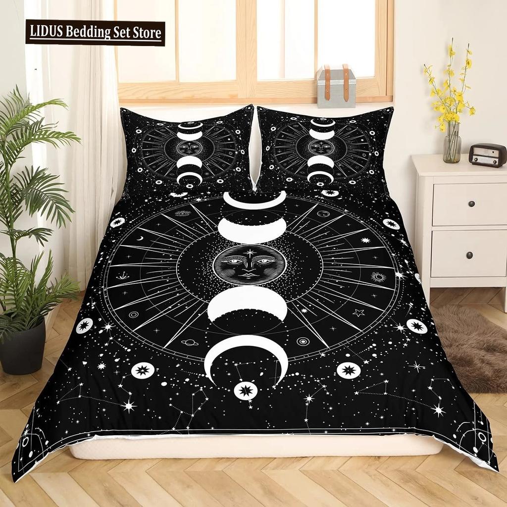 Zestaw poszwy na kołdrę Złote Słońce i Księżyc Boho Tajemniczy Kolor Dekoracja Domu Zestaw Pościeli Dorośli Prezenty Z Zamkiem Błyskawicznym Dekoracyjny Pokrowiec na Kołdrę