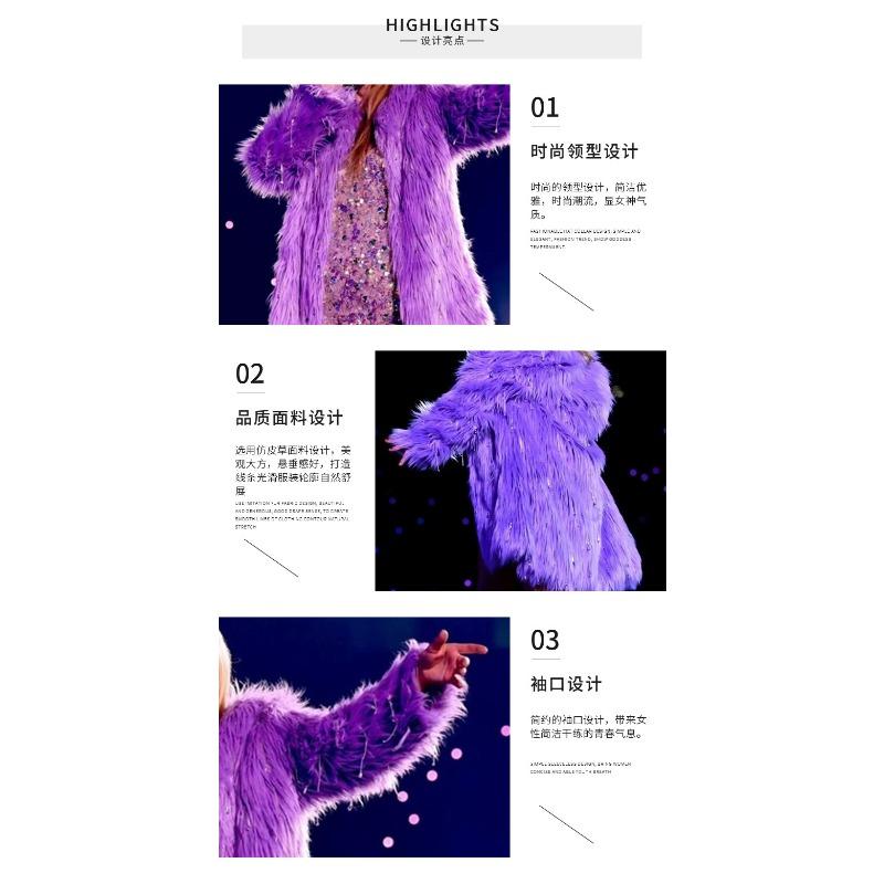 Women's Purple Faux Fur Coat Mid-Length Oversized Warm Winter Concert Outwear