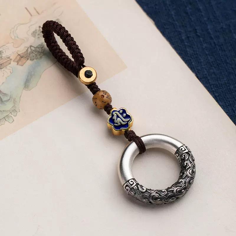 Zodiac Buddha Mantra Keychain: Auspicious Cloud Peace Pendant for Men & Women