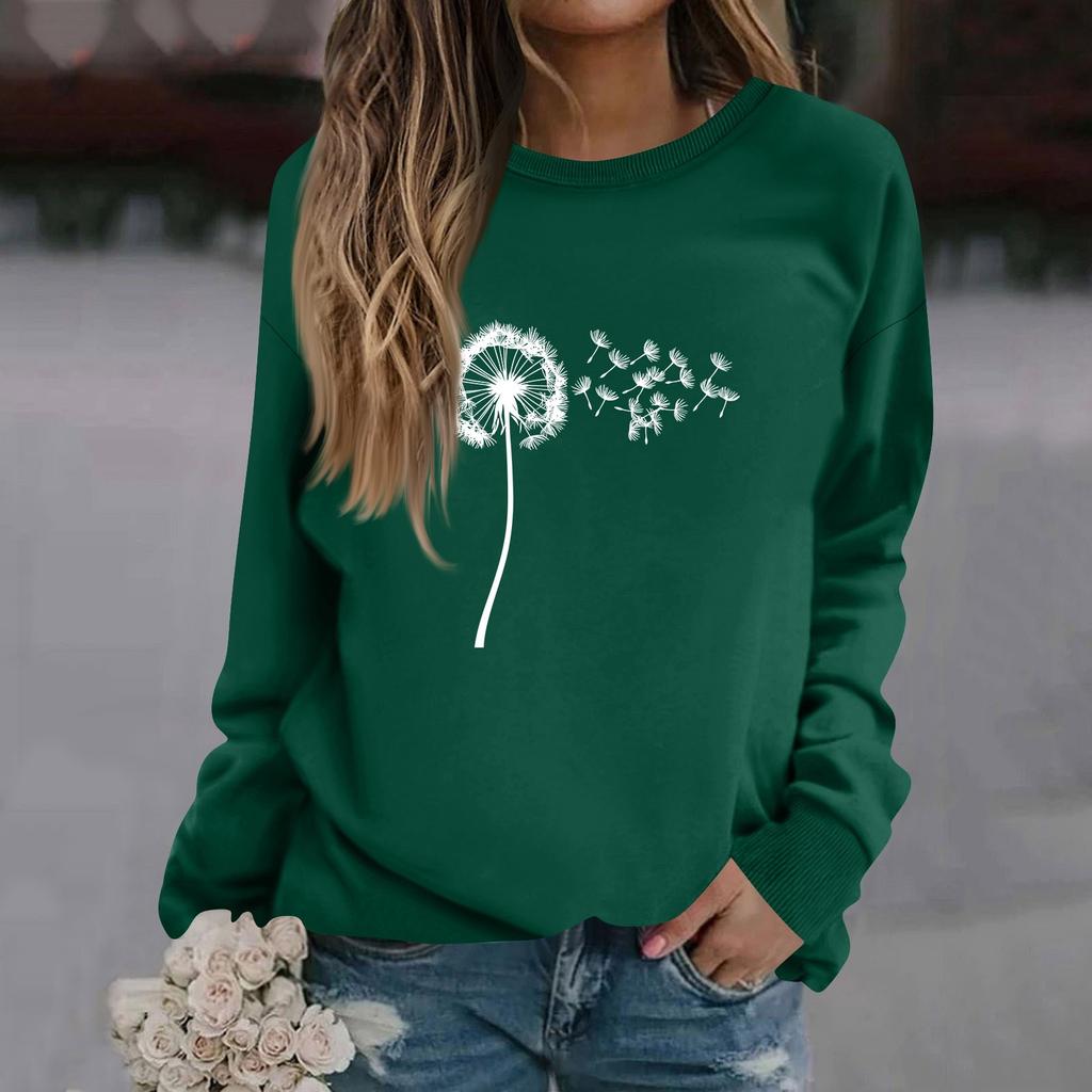 Dámská módní ležérní mikina s dlouhým rukávem, jednobarevná, s potiskem, kulatým výstřihem