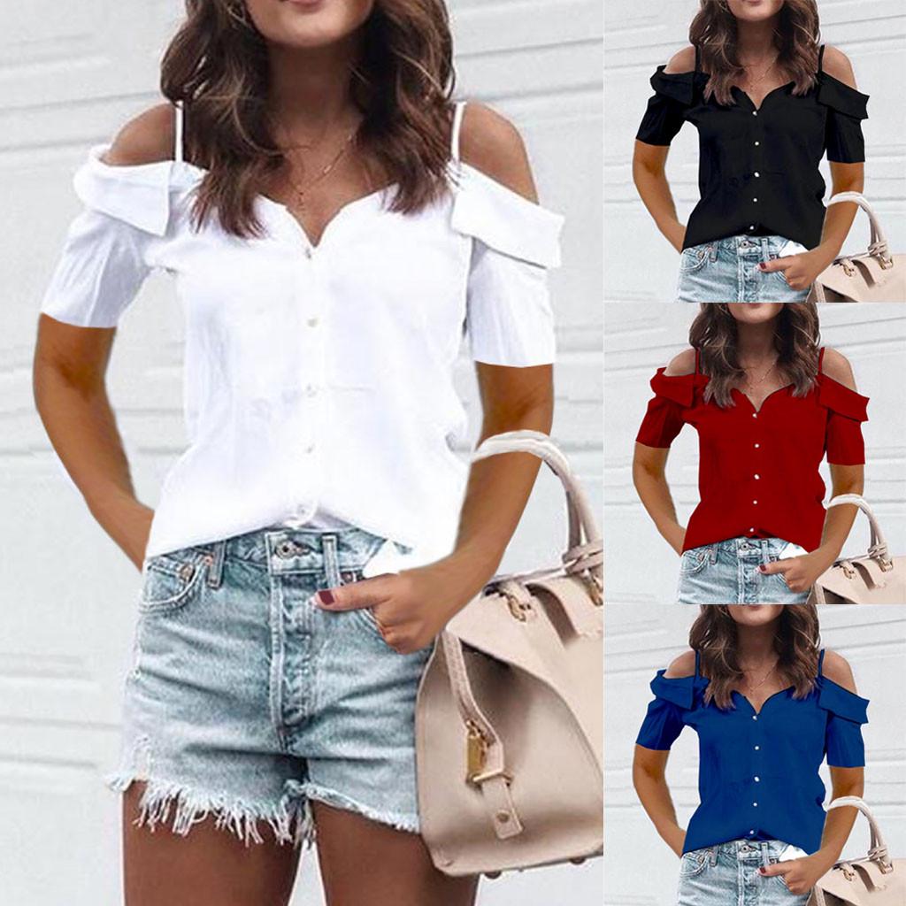 

Женская летняя рубашка с короткими рукавами и открытыми плечами, повседневная туника, топы, блузка