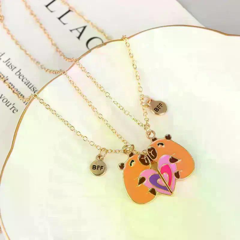 2 Pezzi Simpatico Ciondolo Puzzle a Forma di Cuore Capibara Cartone Animato Magnetico Collana Migliore Amico Per Migliori Amiche Gioielli Amicizia Regali