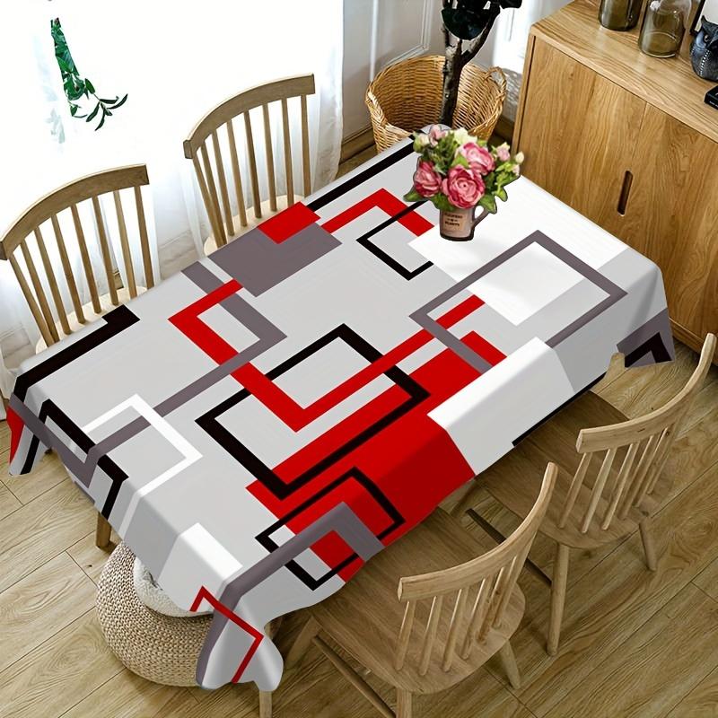 1pc Tablecloth, Geometric, Rectangle - 100% Polyester, Tablecloth For Dining Room, Office, Writing Desk, Home Decor, Kitchen