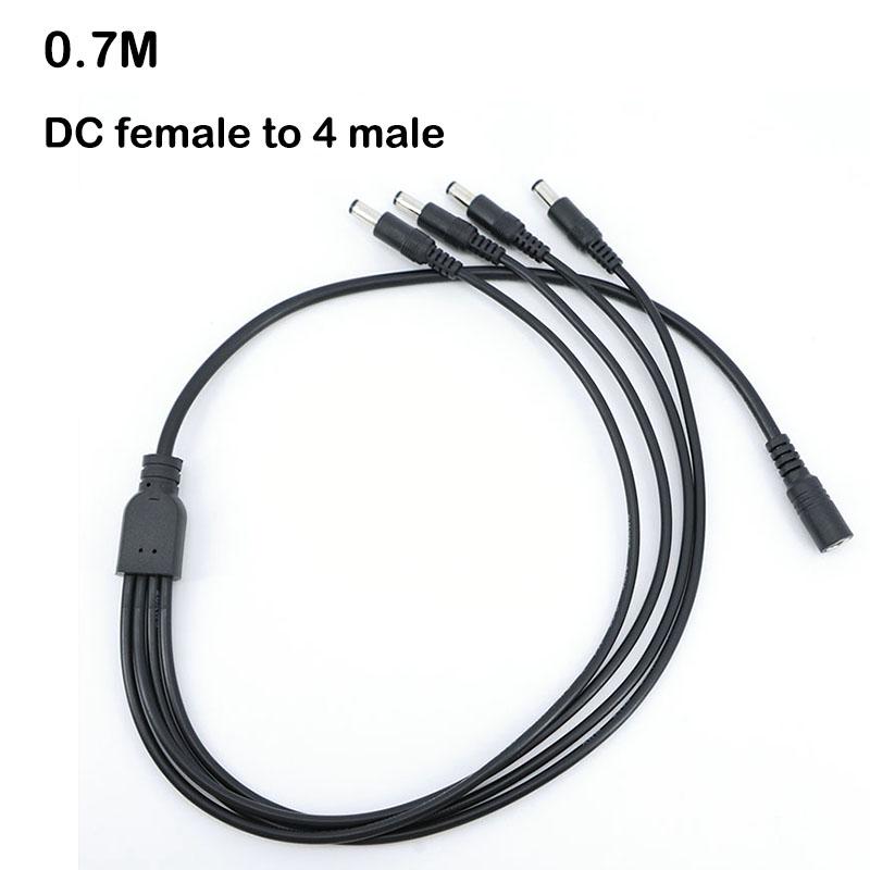 70cm DC 1 Female To 4 Male Splitter Connector Extend Cable 12V Power Supply Adapter 5.5*2.1mm for Camera Strip Accessories 0.7m