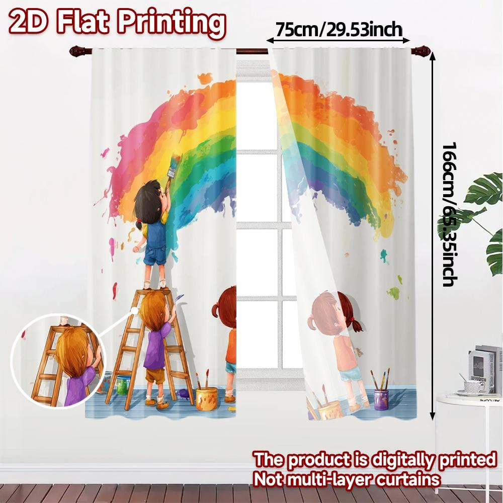 Set Of 2 Flat Printing Curtains Without Rod Rainbow Creators Chic Curtain Fabric Polyester Room Decor Suitable