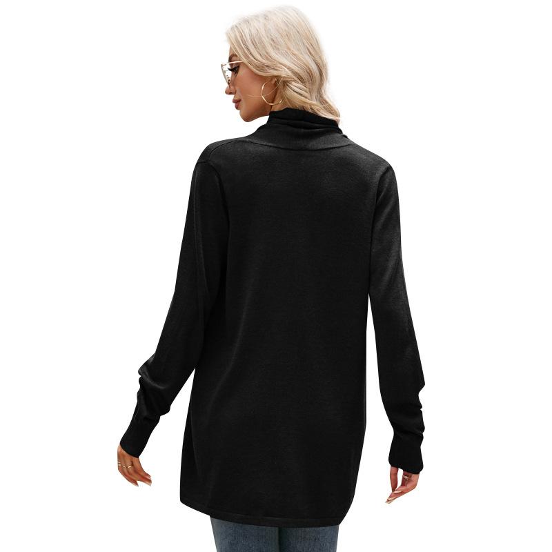 GMXIA Women's Solid Color Print Mid-length Sweater Coat Temperament Loose Knit Autumn Winter Long Sleeve V-Neck Jackets & Coats