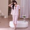 Summer day new pajamas women's short-sleeved cropped pants 10 pcs faux cotton silk set petal collar quality loungewear