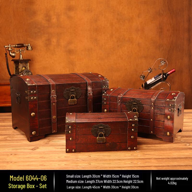 Vintage Lockable Wooden Storage Box -