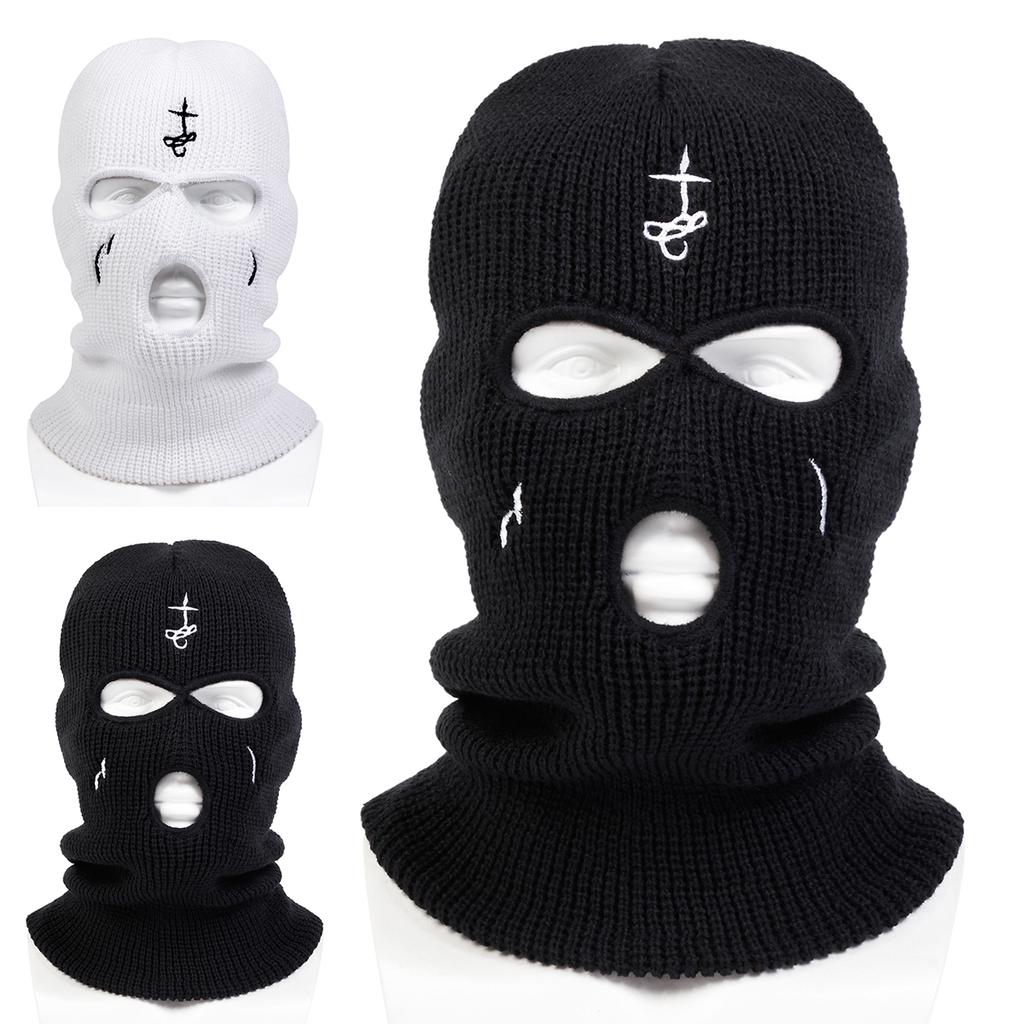 Unisex Alien Cross Shed Tears Embroidery Balaclava Hat Winter Warm Cold Cap Windproof Knitted Caps Spring Autumn Outdoor Sport Travel for Women Men