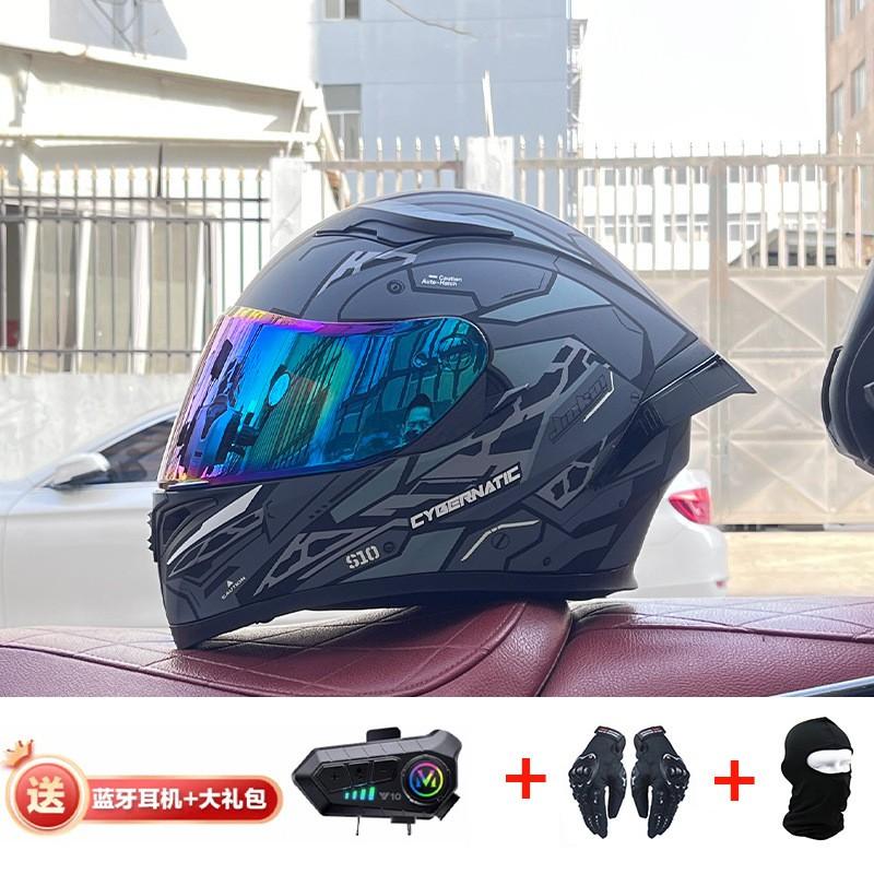 Full Face Motorcycle Helmet With Rear Wing Bluetooth Headset Men All Season Electric Bike Motorbike Riding Safety Gear