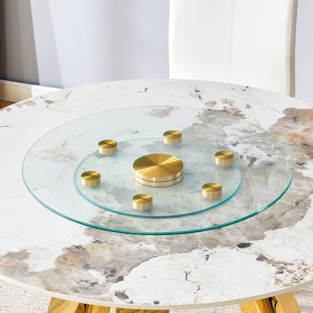 Two-Tier, Rotating Glass Plate. The Upper Glass Diameter 61 cm, the Lower 38 cm. The Design Allows for Easier Picking Up and Putting Down of Objects.