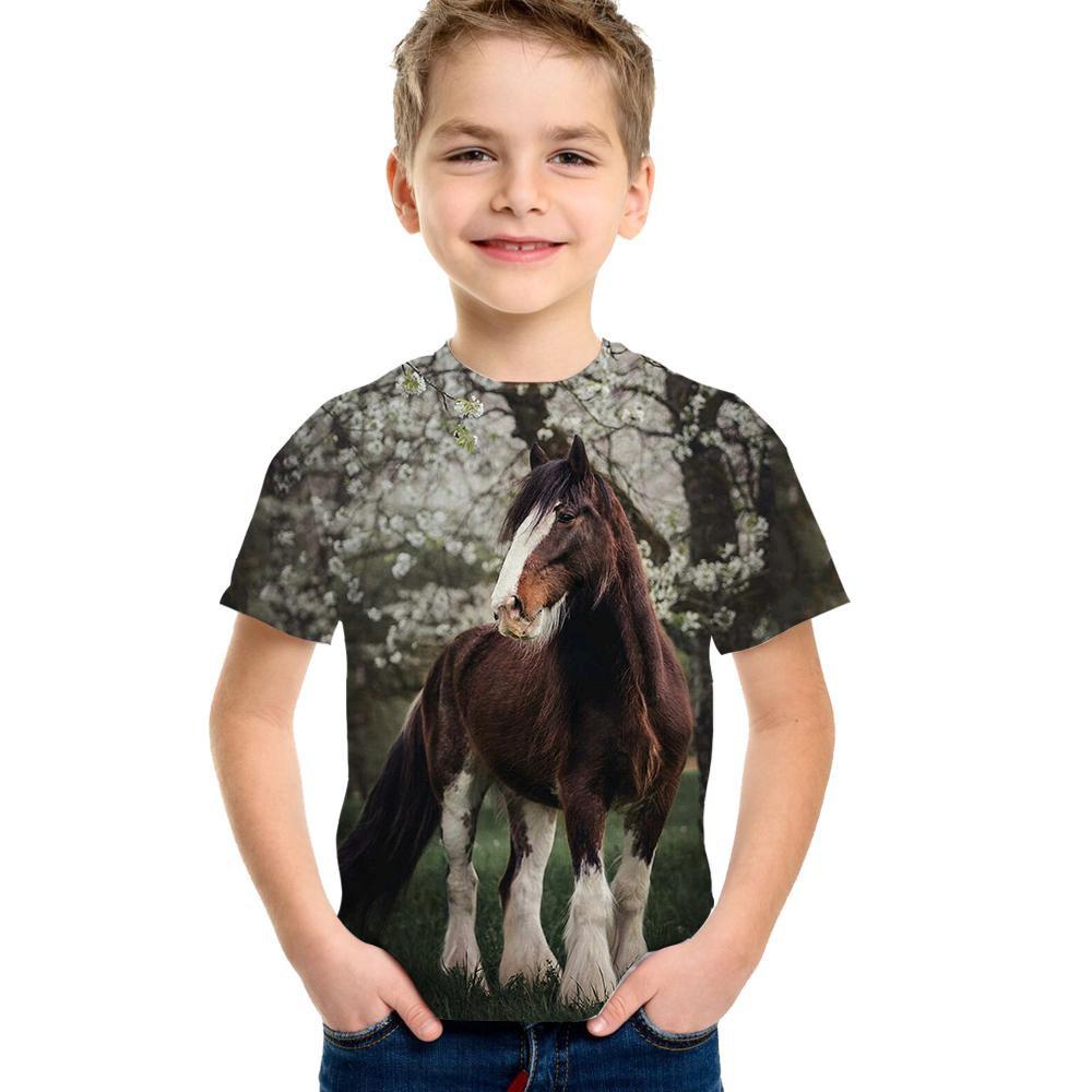 

Детская одежда, футболка с изображением лошади для девочек, 19 цветов, одежда для маленьких мальчиков, 3d футболка для мальчиков, детская футболка для детей от 9 до 12 лет, корейская 140