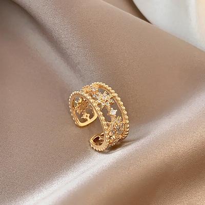 Layered Star Crystal Cuff Rings For Women Gold Sliver Color Figure Openable Accessory