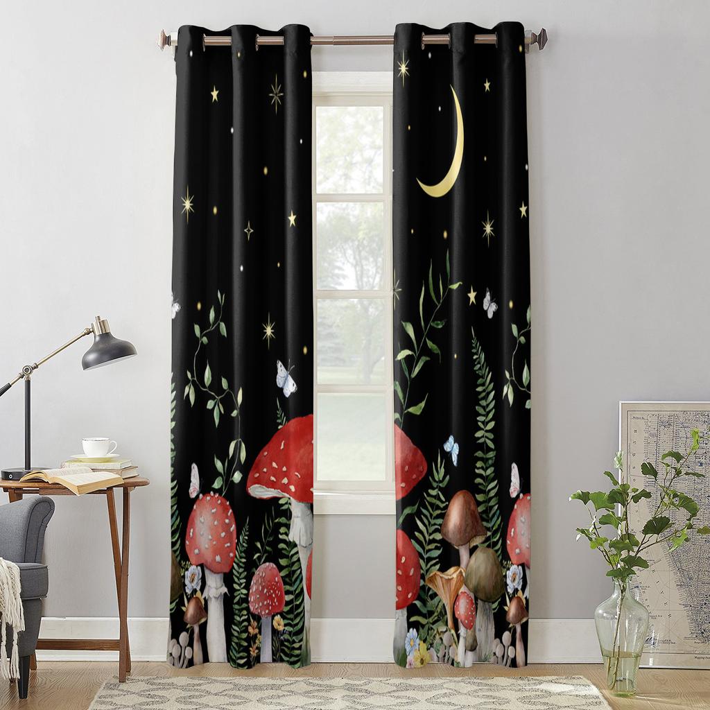 Plants Mushrooms Flowers Moon Modern Window Curtains for Living Room Bedroom Curtain Kitchen Treatment Blinds Drapes