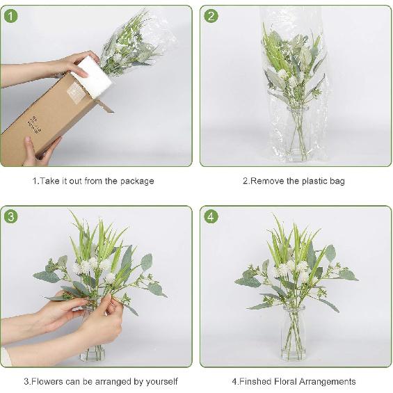Mingfuxin Artificial Flowers for Decoration, Fake Plants Eucalyptus Leaves Ls Wild Flower with Glass Vase, Floral Arrangements Flower Bouquets Décor