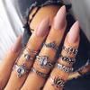 Retro Exaggerated Hollow Engraved Dabao Stone Lotus Shape 10-Piece Combination Ring