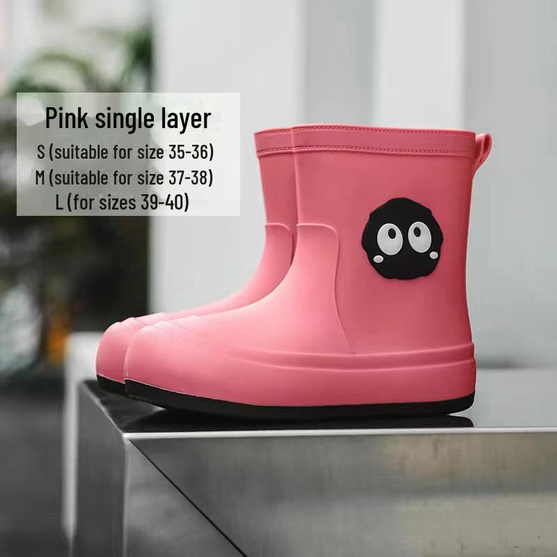 Women's Cute Korean Cartoon Non-Slip Waterproof Rain Boots with Velvet and Cotton for Warmth - Short Tube Outdoor Footwear
