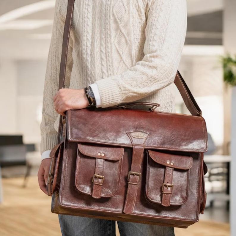 Geantă Messager Personalizată din Piele, Geantă pentru Laptop, Servietă, Purtată pe Diagonală, Geantă de Mână pentru Birou, Geantă Messager Rustic Vintage Cadouri de Valentine pentru Bărbați