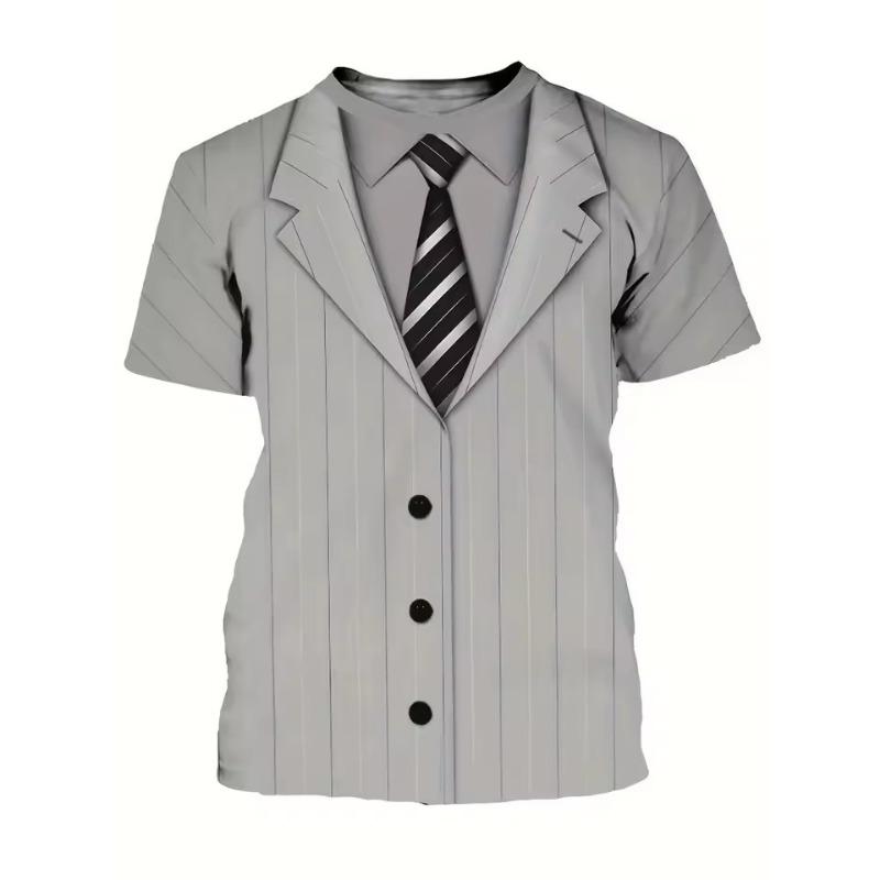 3D Print Funny Fake Suit Men's T-shirt Luxury Designer High Quality Personality Short Sleeve T Shirt Street Casual Oversized Tee