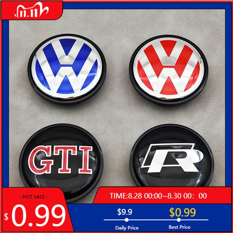VW GTI GOLF 2026 Hot For VW VOLKSWAGEN 4pcs 65mm Red Blue Car Wheel Center Caps For Volkswagen VW R GTI Golf 6 Passat CC Magotan