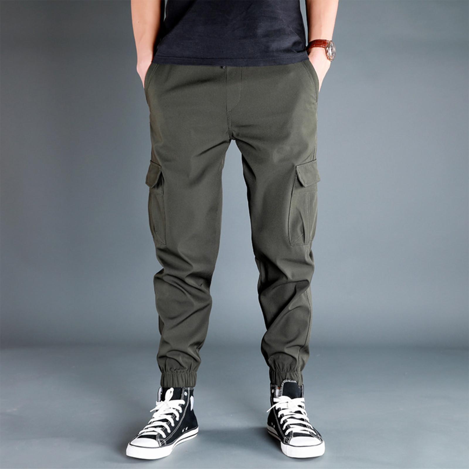 

Мужские повседневные брюки, свободные, для бега, спортивные, с большими карманами, утягивающие брюки L армия зеленый