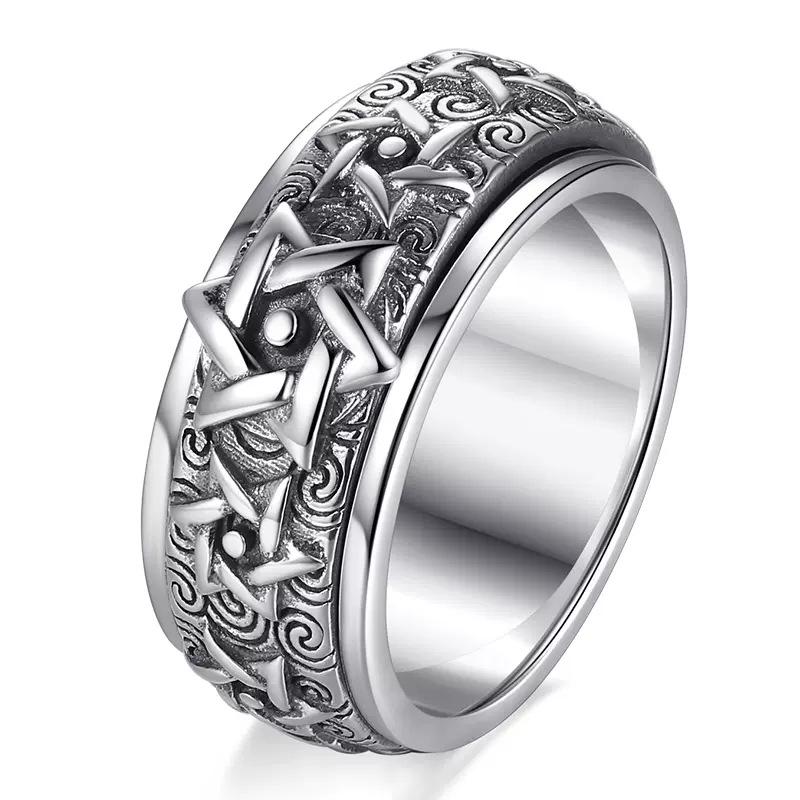 

Men s Rotatable S925 Sterling Silver Ring - Retro Wide Couple Ring (Pair) Size 20