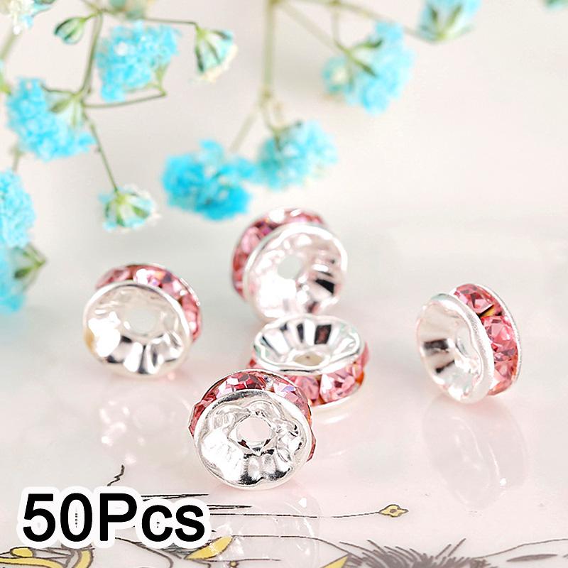 50Pcs Diamond-Encrusted Wheel Spacer, 8mm Bead Spacing, DIY Material, Handmade Jewelry Accessory For Bracelets And Necklaces