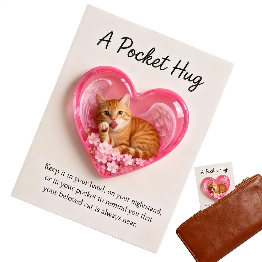 Kitten Hug Heart Shape Cute Positive Card Ornament Cat Motivational Cards For Women Girls Family Calming Sympathy Encouragement