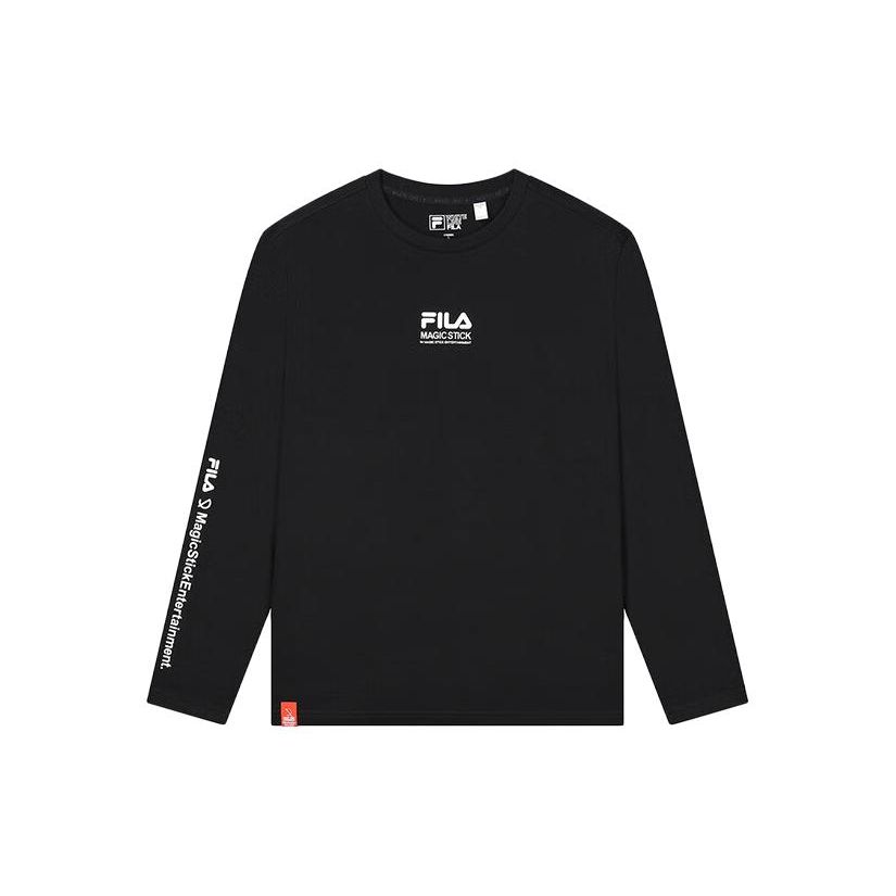 

FILA Logo Letter Print Crew Neck Pullover Casual Knit American Vintage Long Sleeve T-Shirt Men Tops Black F11M319218F-BK M