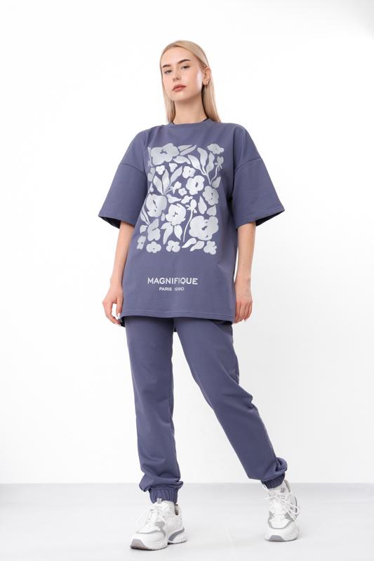 

Women’s Oversized T-Shirt & Jogger Pants Set – Soft Double Knit, Summer, 8399-057-33-1 HC M лінкор сірий колір
