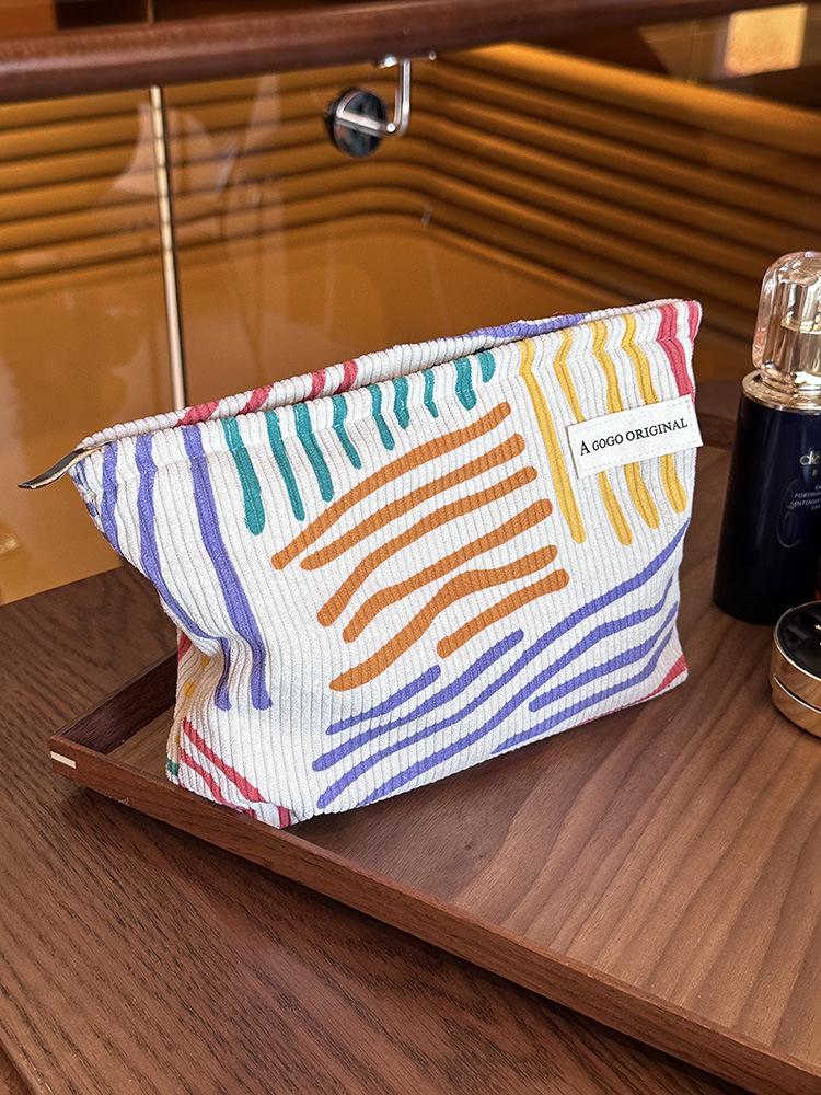 Niche Corduroy Color Block Striped Makeup & Skincare Toiletry Travel Bag
