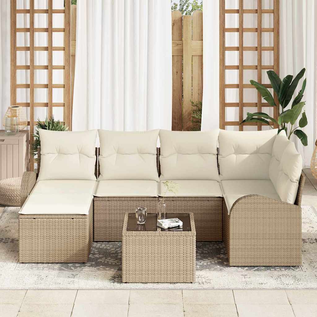 Garden Sofa Set 7 Pieces Beige Poly Rattan
