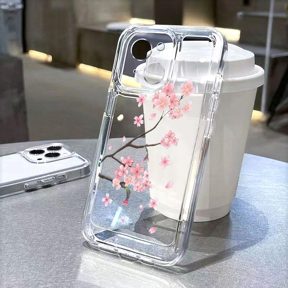 Falling Pink Cherry Blossoms Phone Case for IPhone 17 15 16 14 13 12 11 Pro Max Plus 12 13 Mini TPU Protect Cover