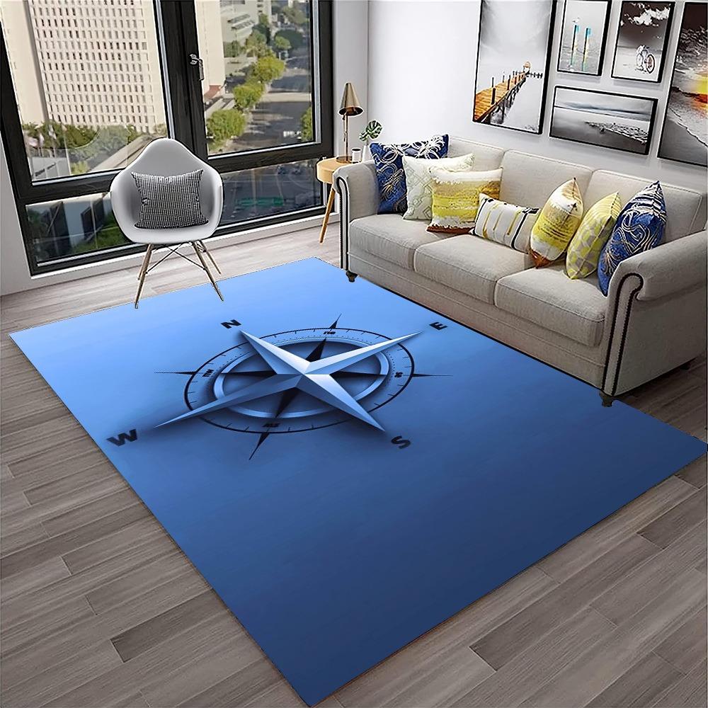 

2D Compass Floral Print Area Rug Soft Non-Slip Floor Carpet Nautical Tropical Themed Home Decor Mat for Living Room Bedroom 40X60CM